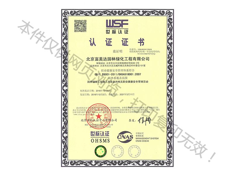 職業(yè)健康安全管理體系認證證書(shū)